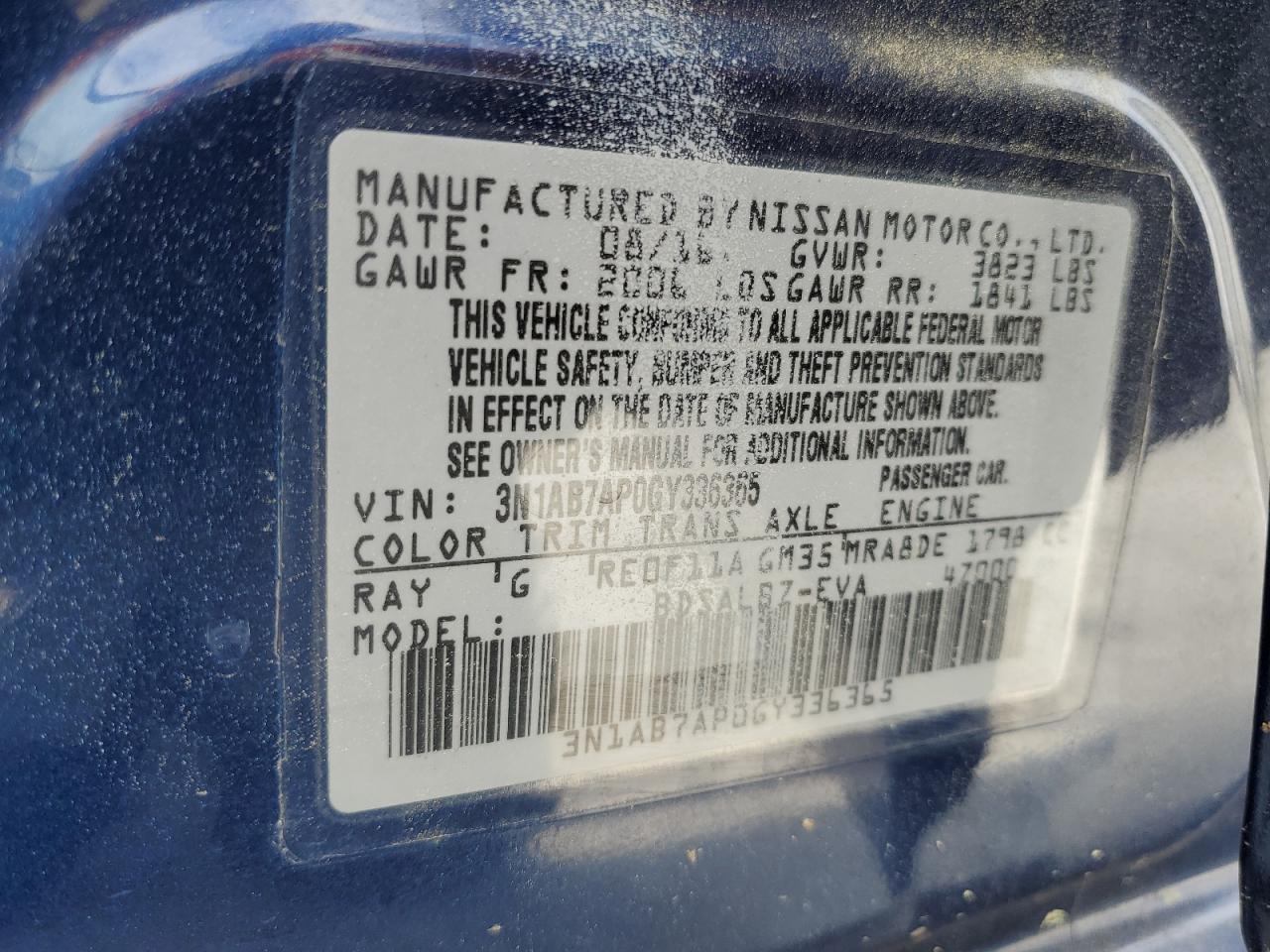 3N1AB7AP0GY336365 NISSAN SENTRA 2016