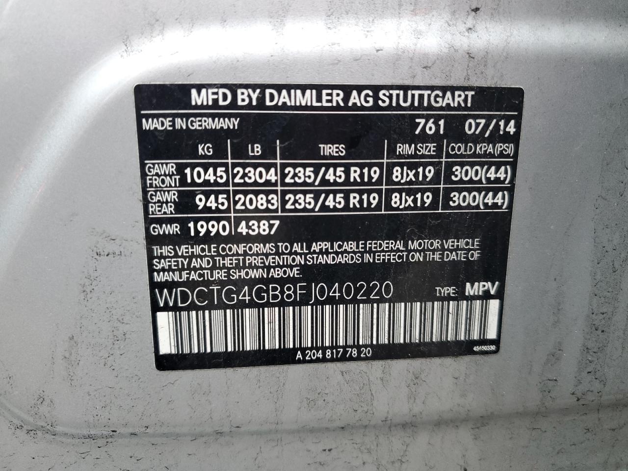 WDCTG4GB8FJ040220 2015 Mercedes-Benz Gla 250 4Matic