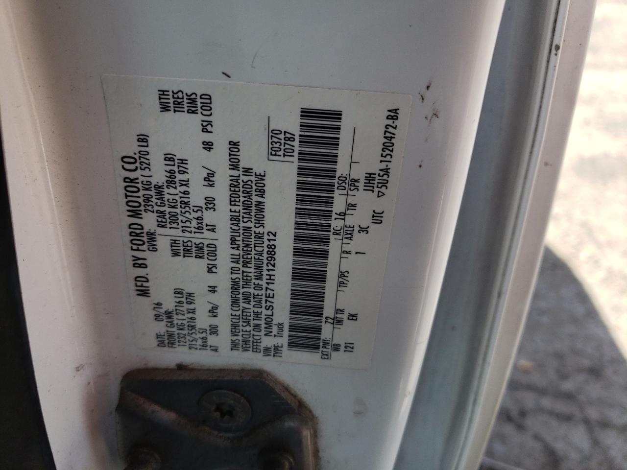 NM0LS7E71H1298812 FORD TRANSIT 2017