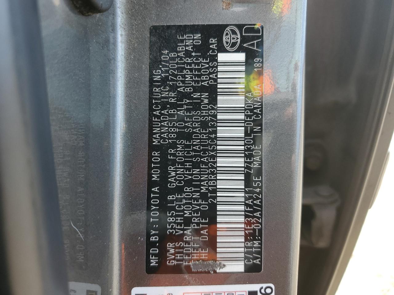 2T1BR32EX5C413792 2005 Toyota Corolla Ce