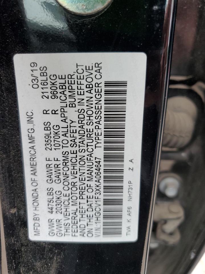 1HGCV1F3XKA064647 HONDA ACCORD 2019