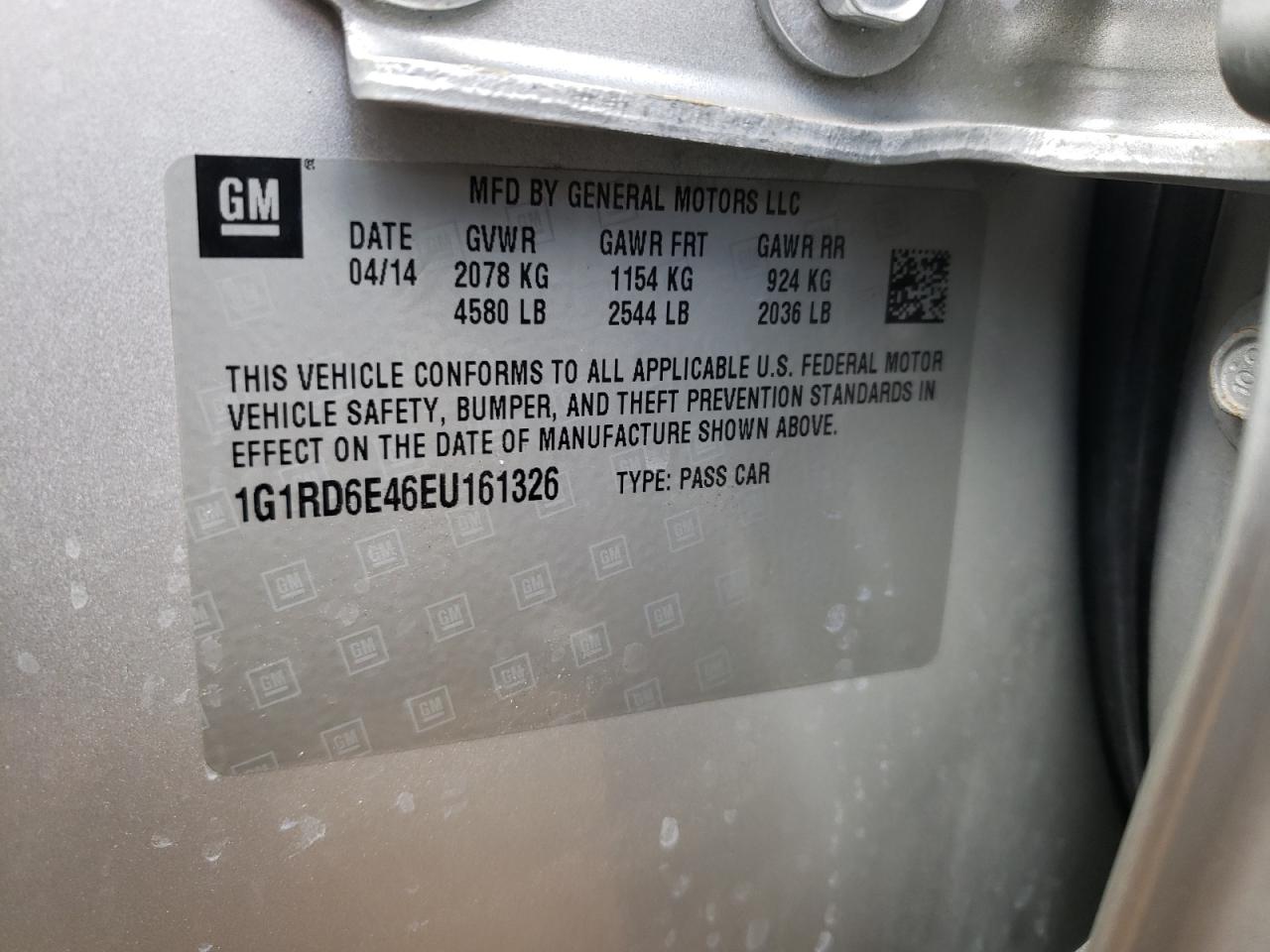 1G1RD6E46EU161326 2014 Chevrolet Volt