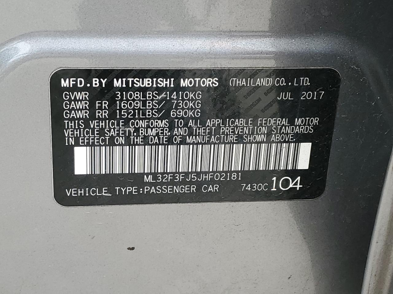 ML32F3FJ5JHF02181 2018 Mitsubishi Mirage G4 Es