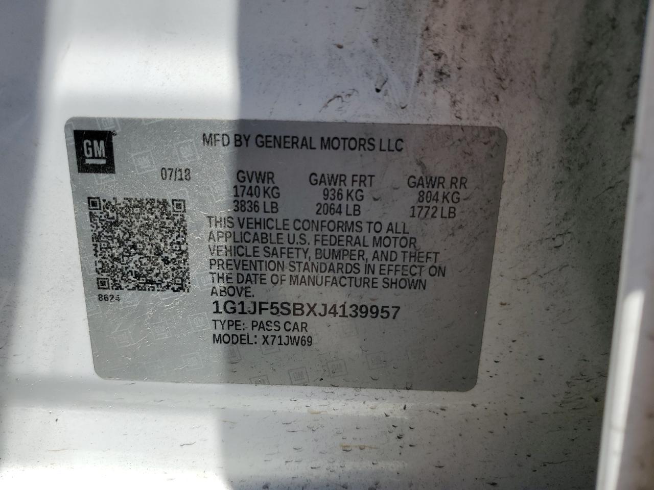 1G1JF5SBXJ4139957 2018 Chevrolet Sonic Premier