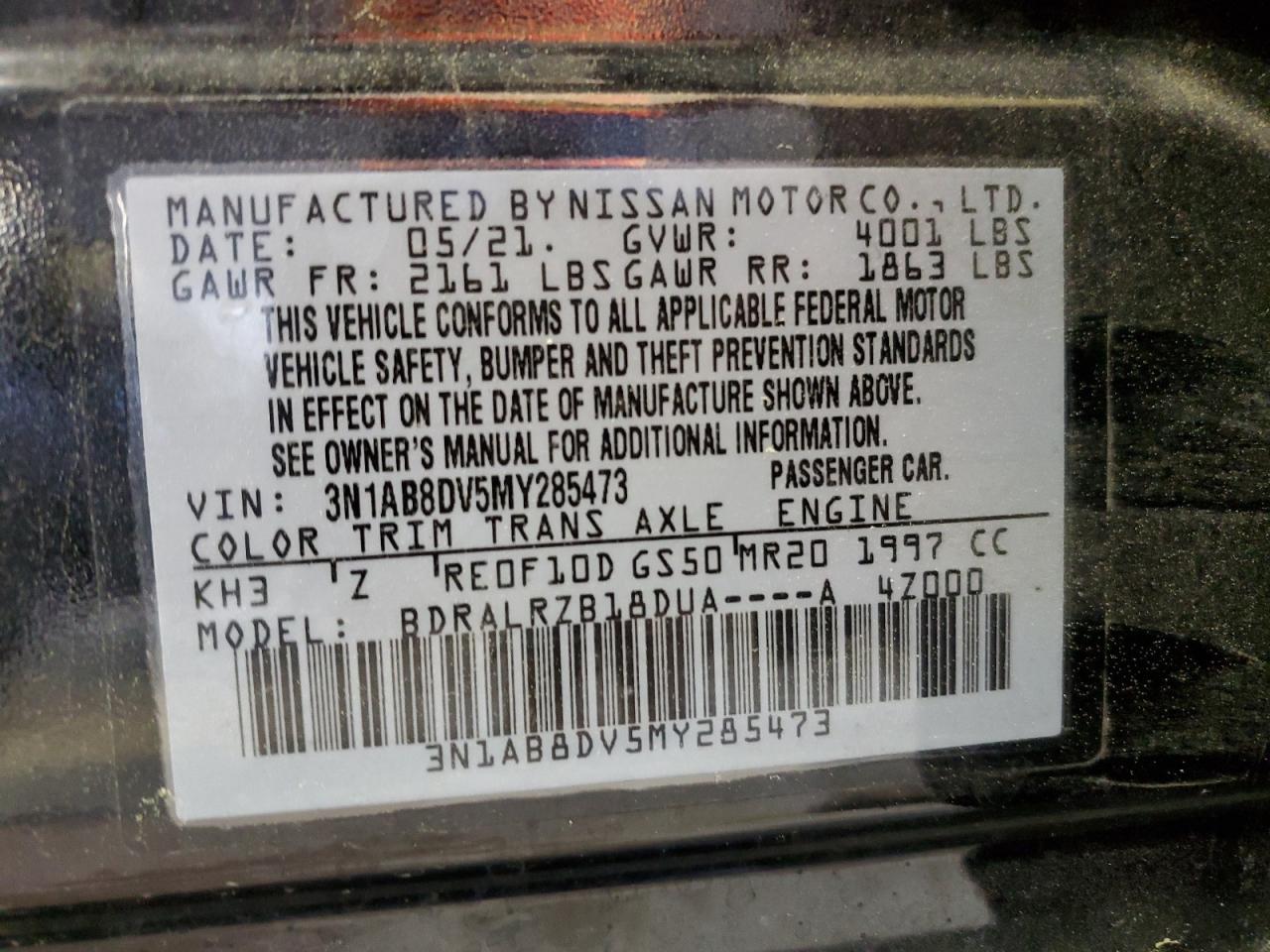 3N1AB8DV5MY285473 NISSAN SENTRA 2021