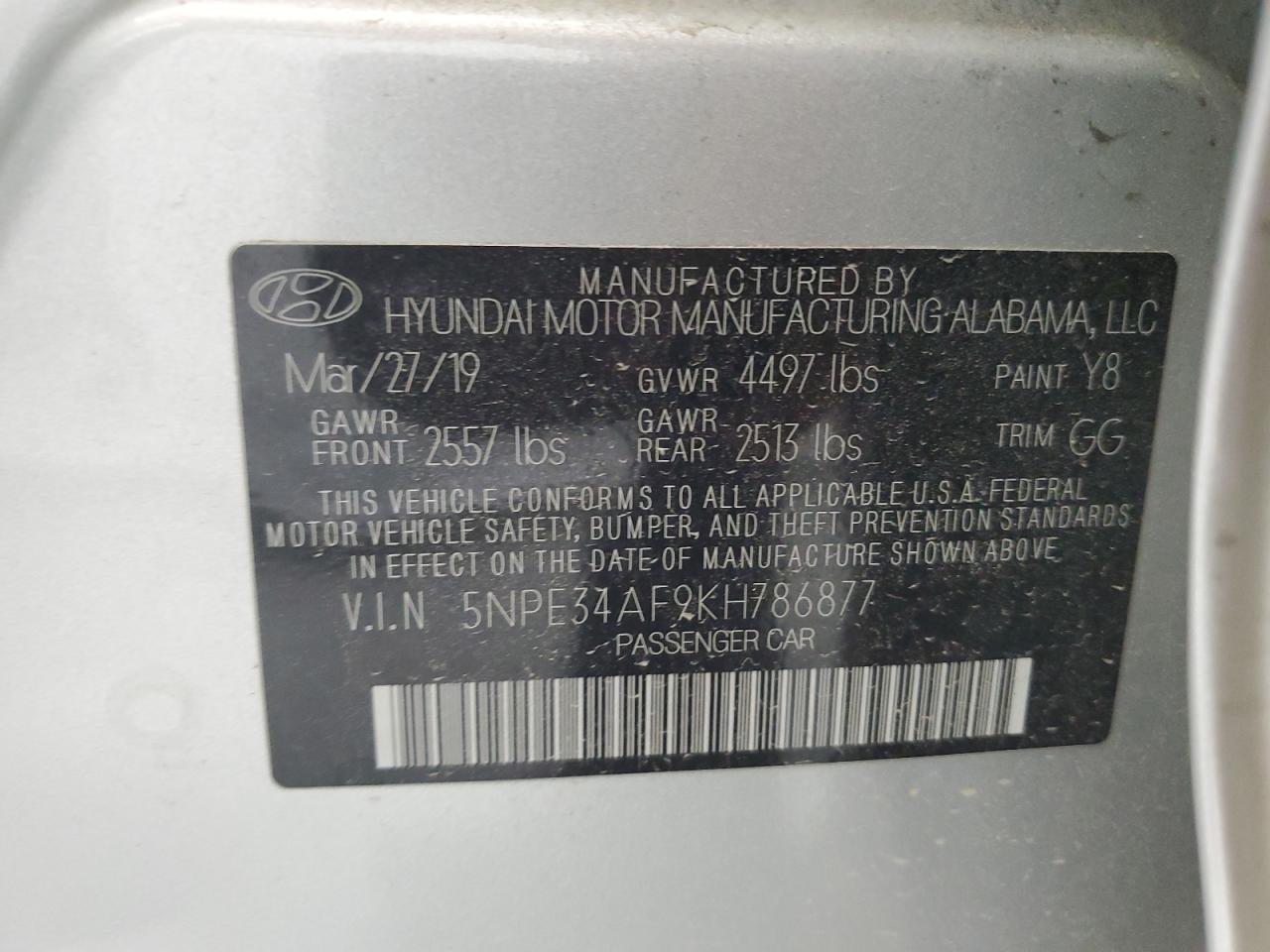 5NPE34AF9KH786877 2019 Hyundai Sonata Limited