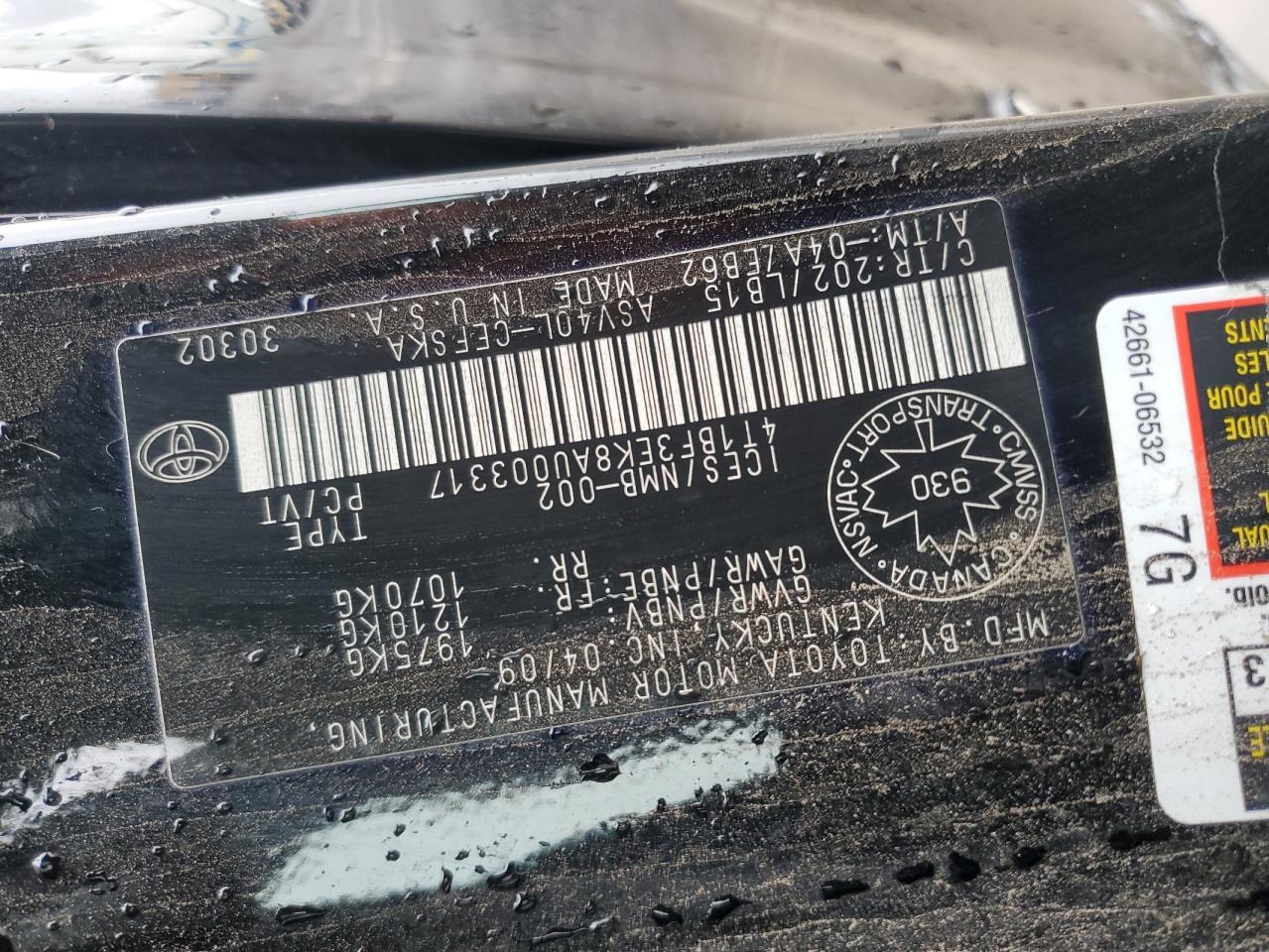 4T1BF3EK8AU003317 2010 Toyota Camry Base