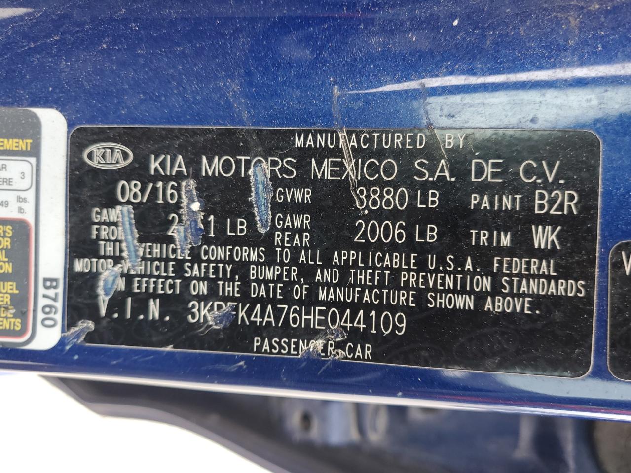 3KPFK4A76HE044109 2017 Kia Forte Lx
