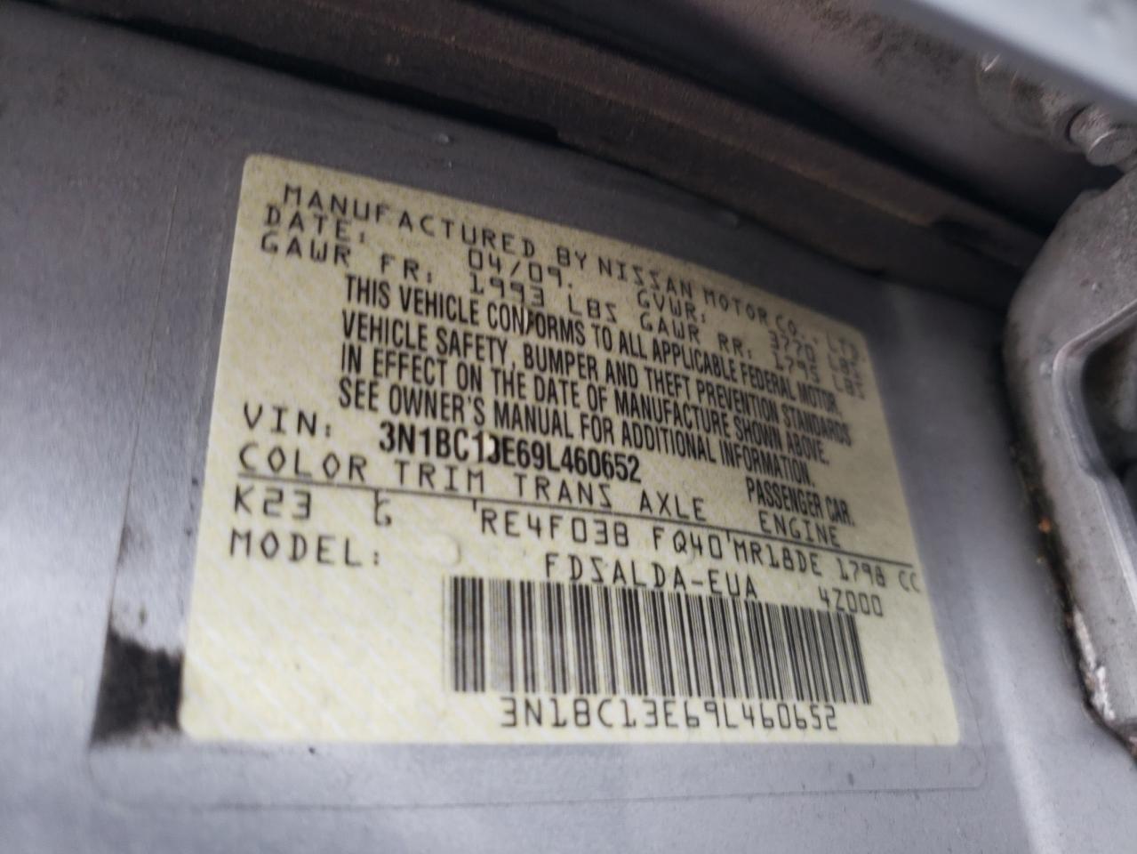 3N1BC13E69L460652 2009 Nissan Versa S