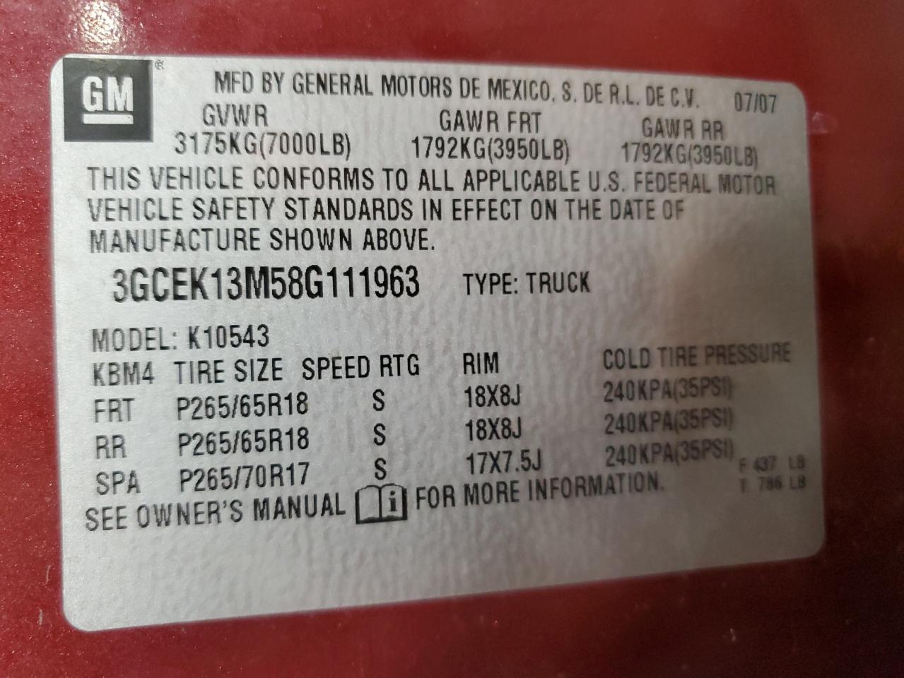 3GCEK13M58G111963 2008 Chevrolet Silverado K1500