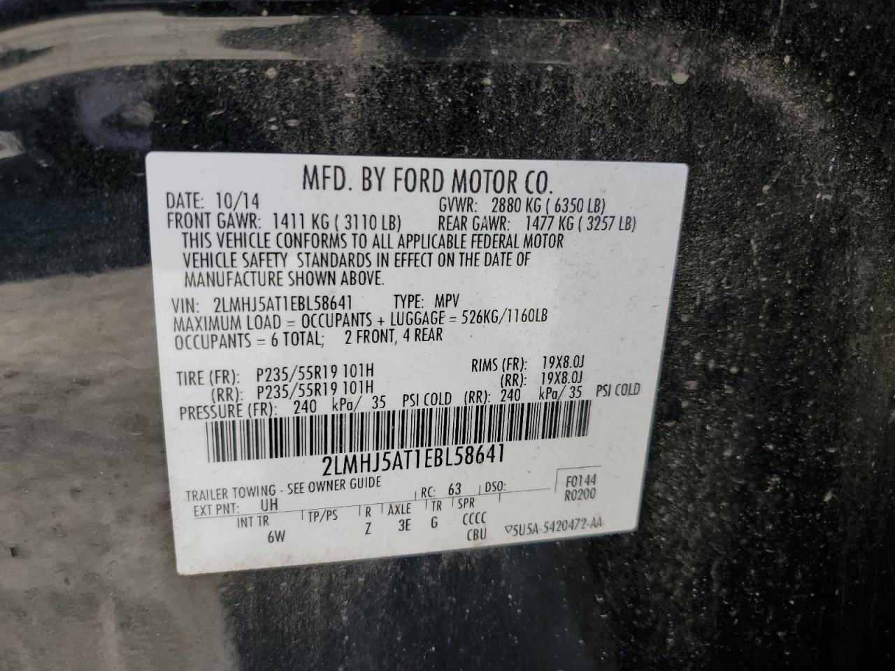 2LMHJ5AT1EBL58641 2014 Lincoln Mkt