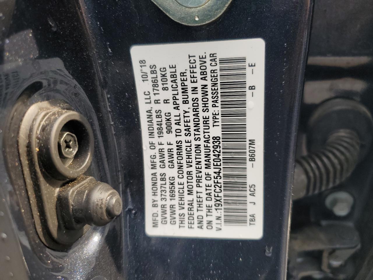 19XFC2F54JE042938 HONDA CIVIC 2018
