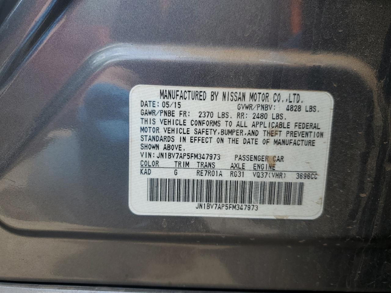 JN1BV7AP5FM347973 2015 Infiniti Q50 Base