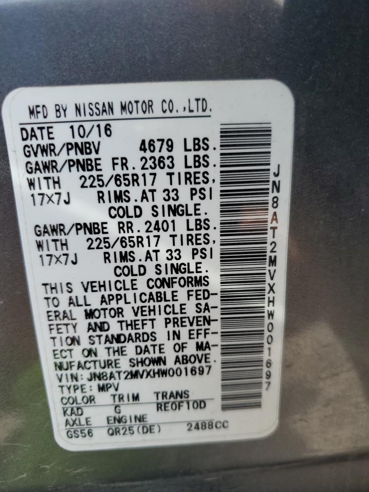 JN8AT2MVXHW001697 NISSAN ROGUE 2017
