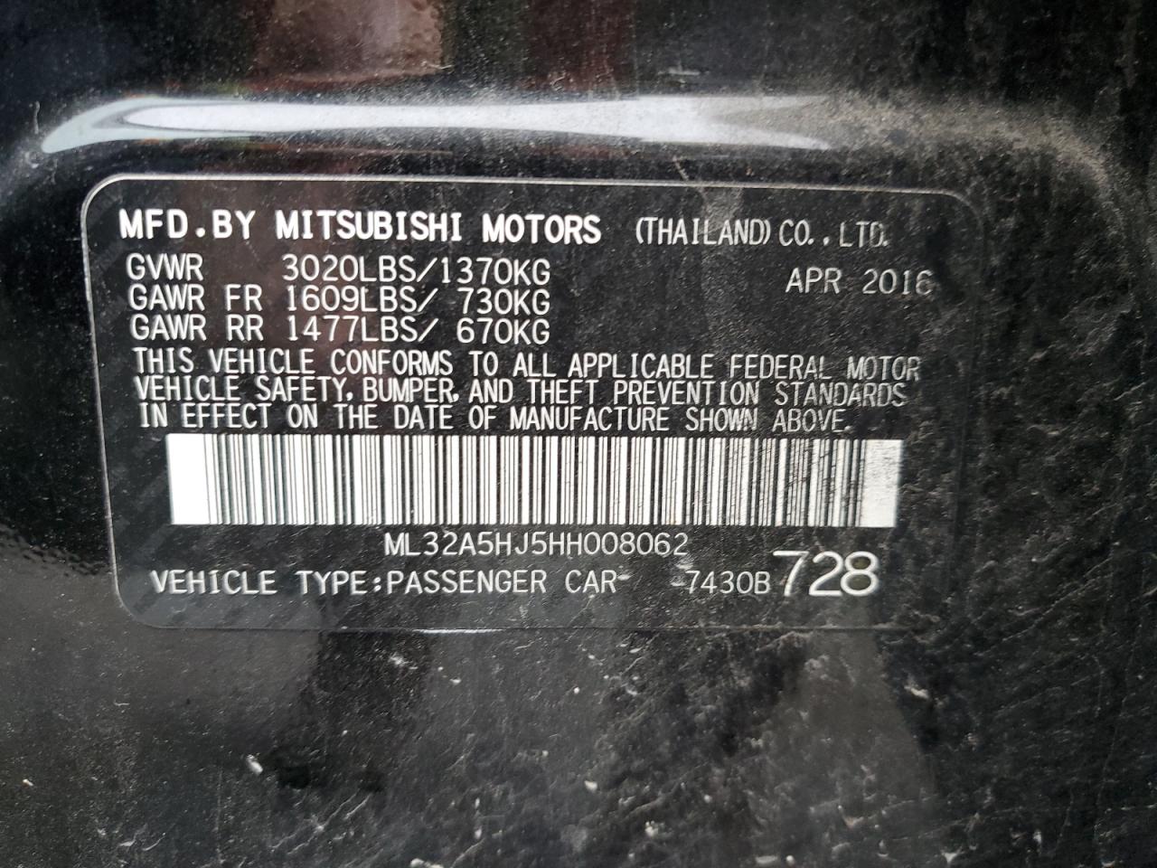 ML32A5HJ5HH008062 2017 Mitsubishi Mirage Gt