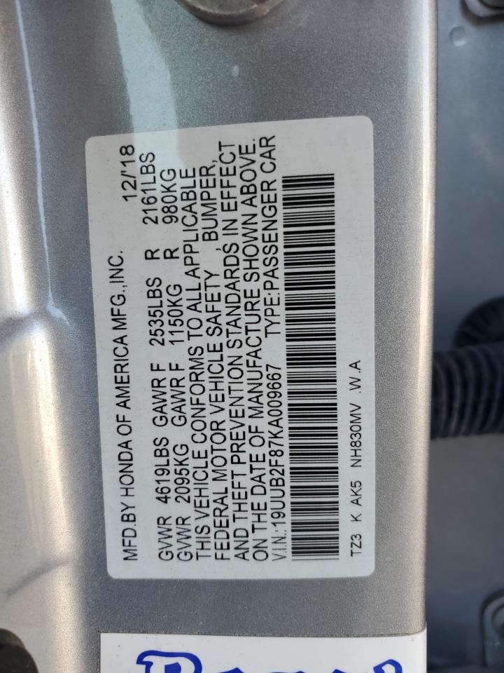 19UUB2F87KA009667 2019 Acura Tlx Advance