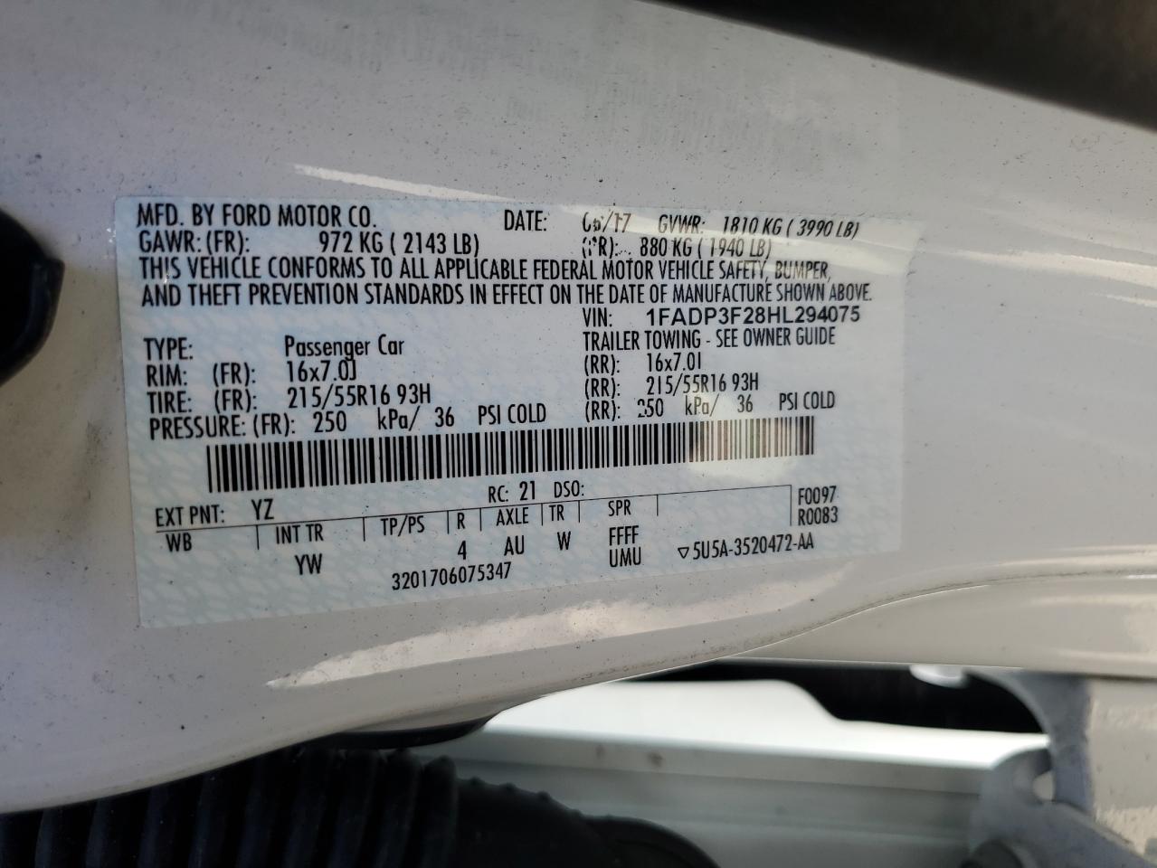 1FADP3F28HL294075 2017 Ford Focus Se