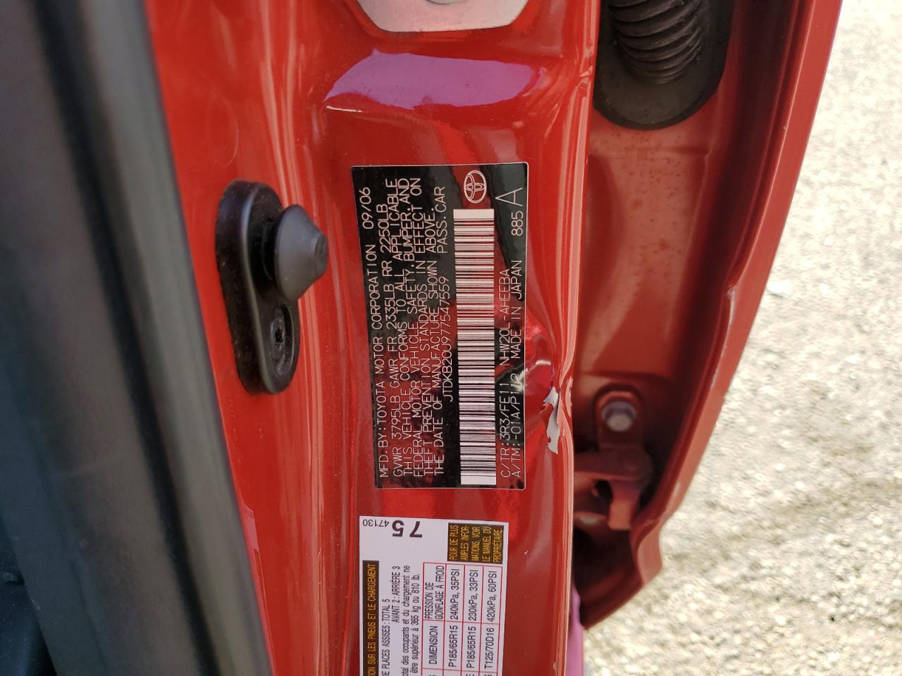 JTDKB20U977547559 2007 Toyota Prius