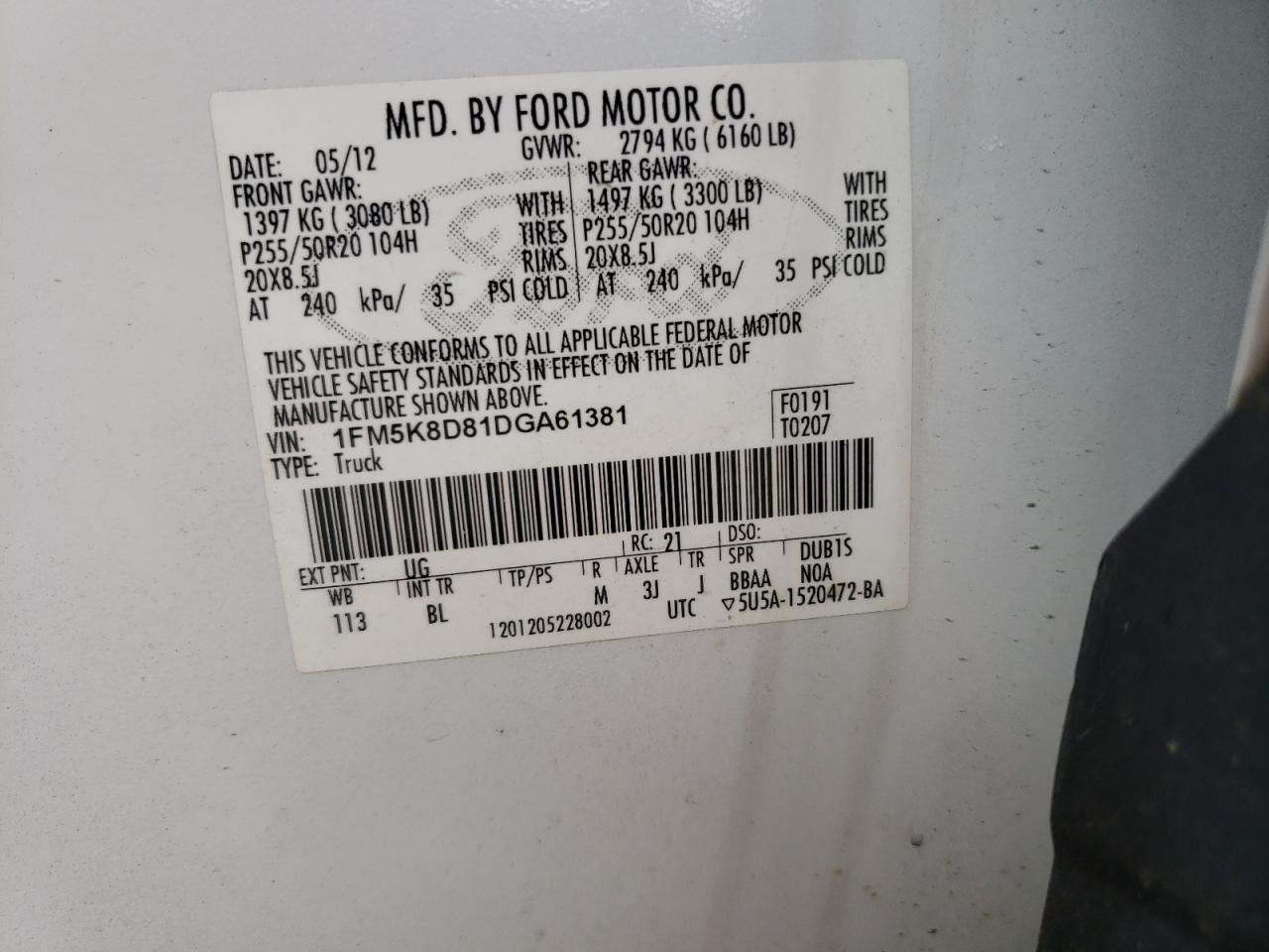 1FM5K8D81DGA61381 2013 Ford Explorer Xlt