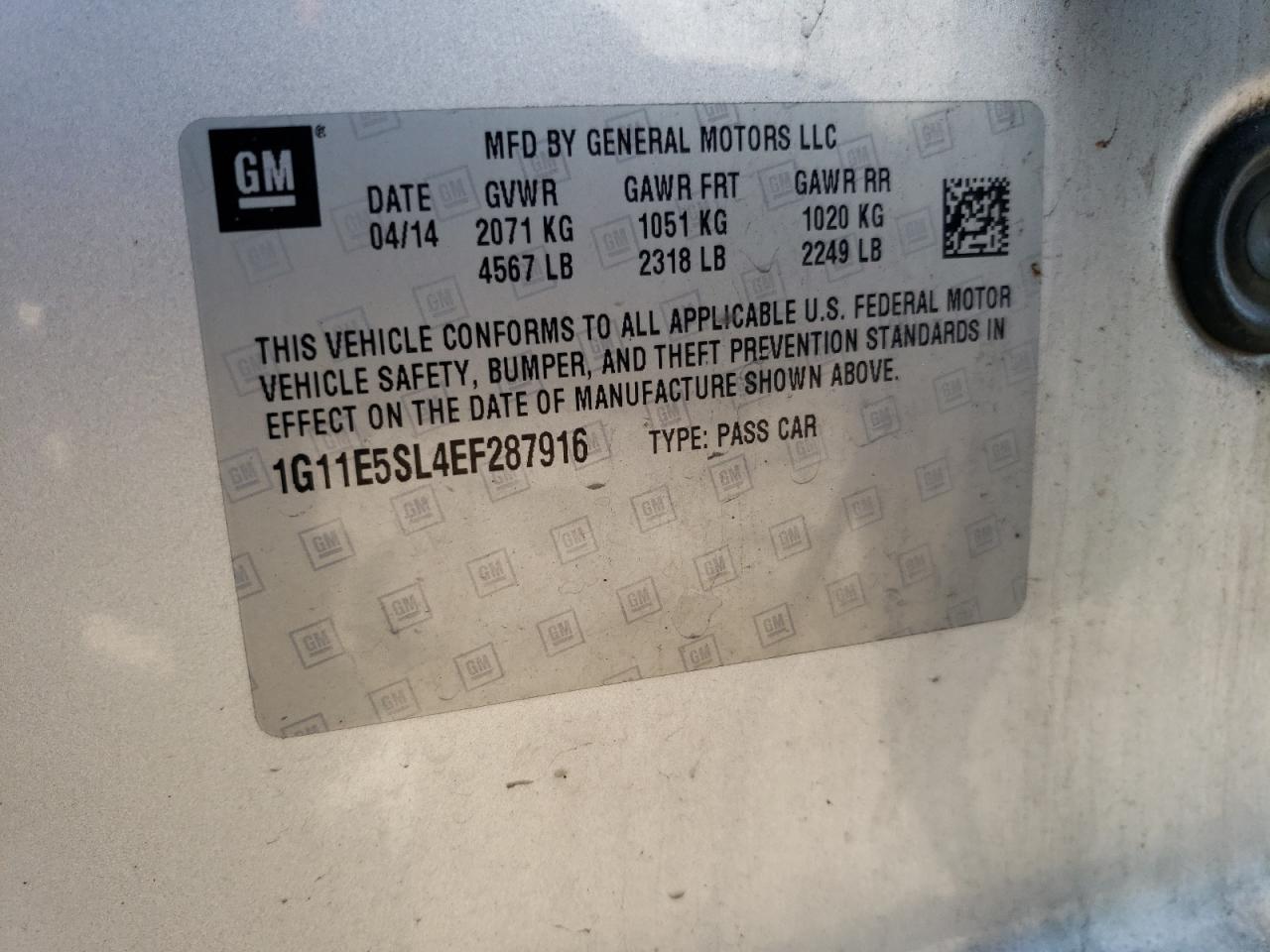 1G11E5SL4EF287916 2014 Chevrolet Malibu 2Lt