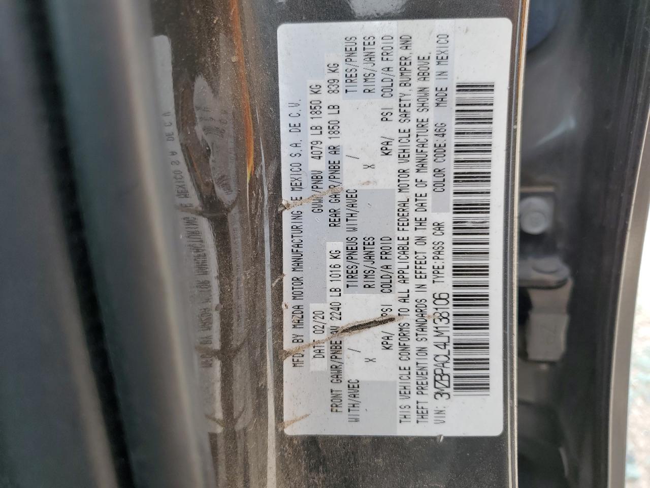 3MZBPACL4LM138106 2020 Mazda 3 Select