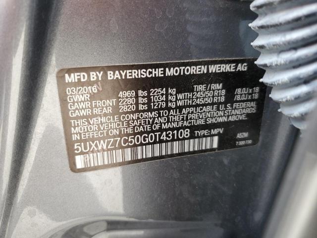 2016 BMW X3 Sdrive28I VIN: 5UXWZ7C50G0T43108 Lot: 51638534