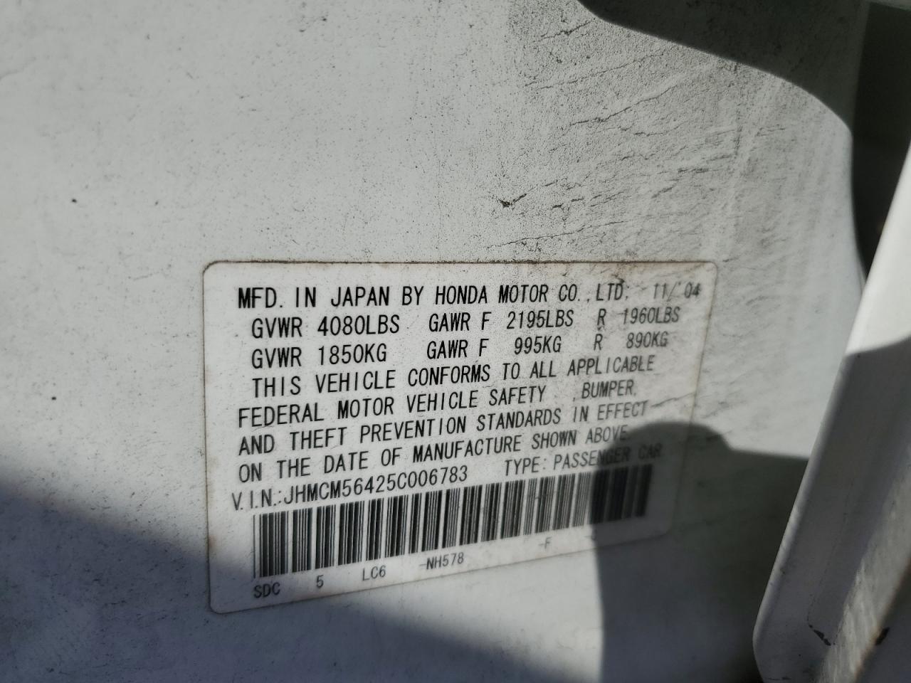 JHMCM56425C006783 2005 Honda Accord Lx