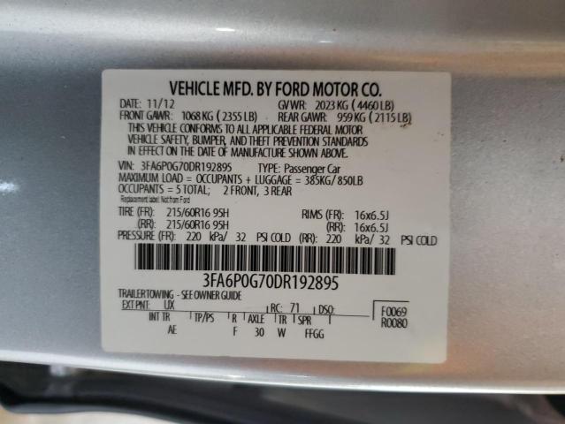 2013 Ford Fusion S VIN: 3FA6P0G70DR192895 Lot: 50511344