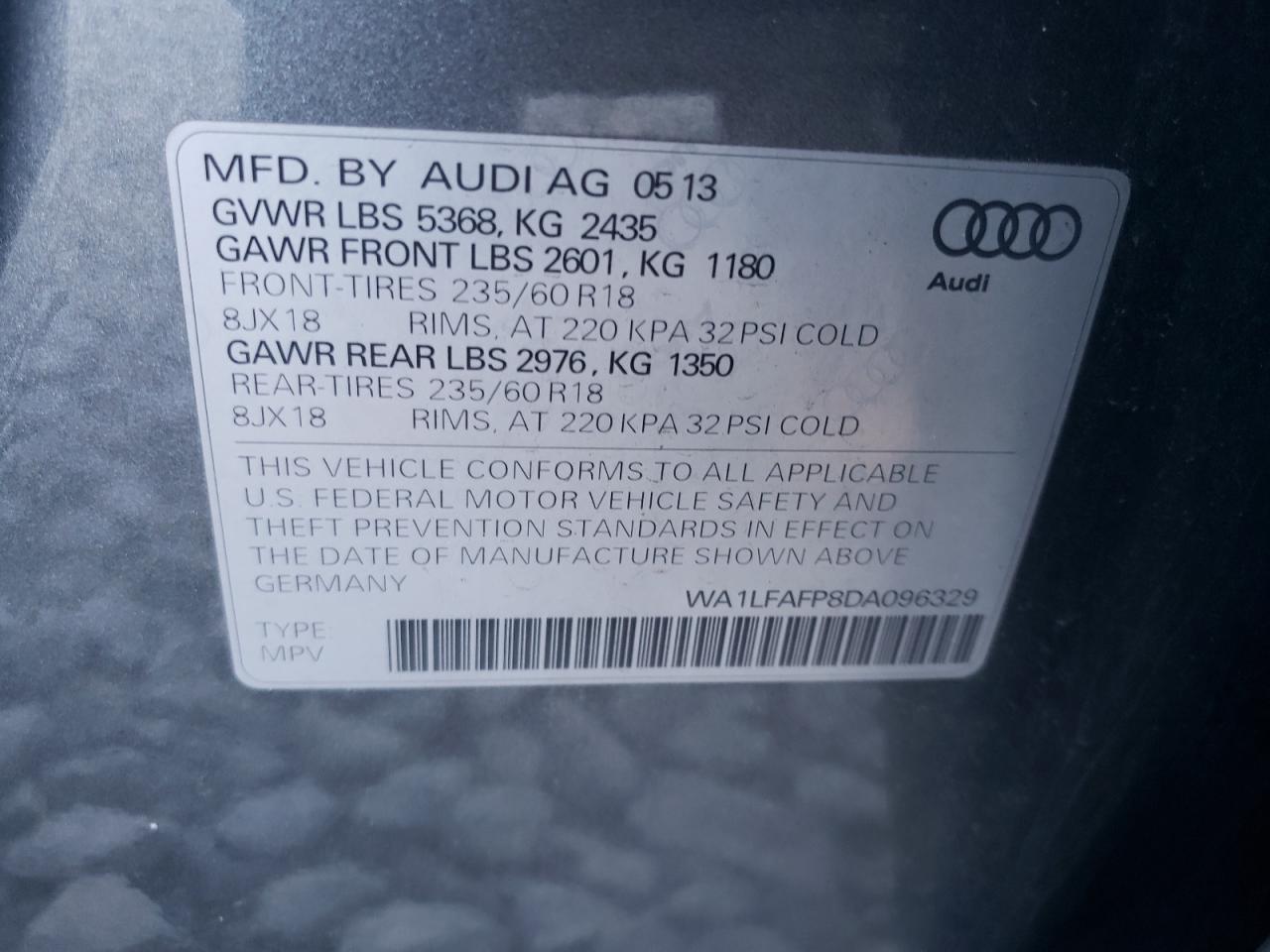 WA1LFAFP8DA096329 2013 Audi Q5 Premium Plus