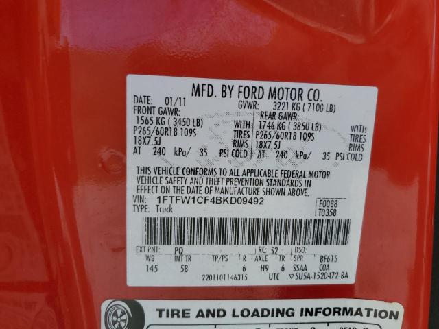 2011 Ford F150 Supercrew VIN: 1FTFW1CF4BKD09492 Lot: 49990164