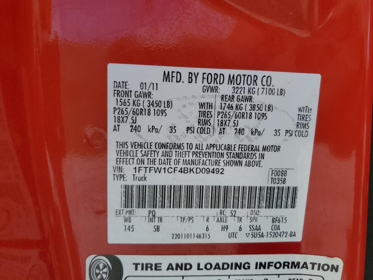 1FTFW1CF4BKD09492 2011 Ford F150 Supercrew