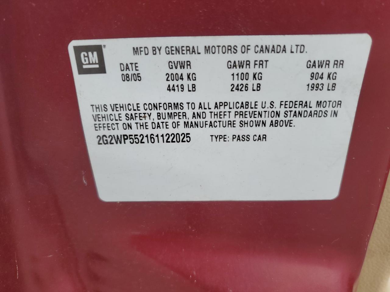 2G2WP552161122025 2006 Pontiac Grand Prix