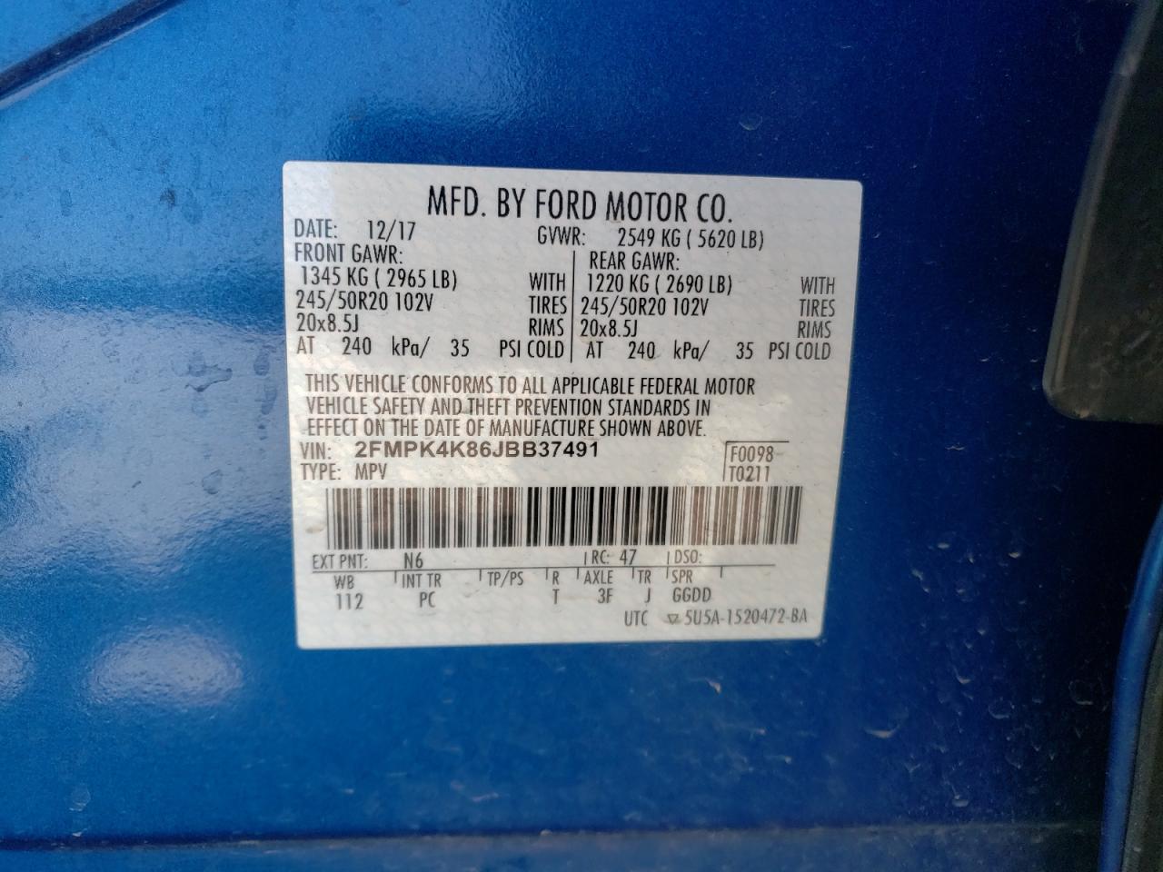 2FMPK4K86JBB37491 FORD EDGE 2018