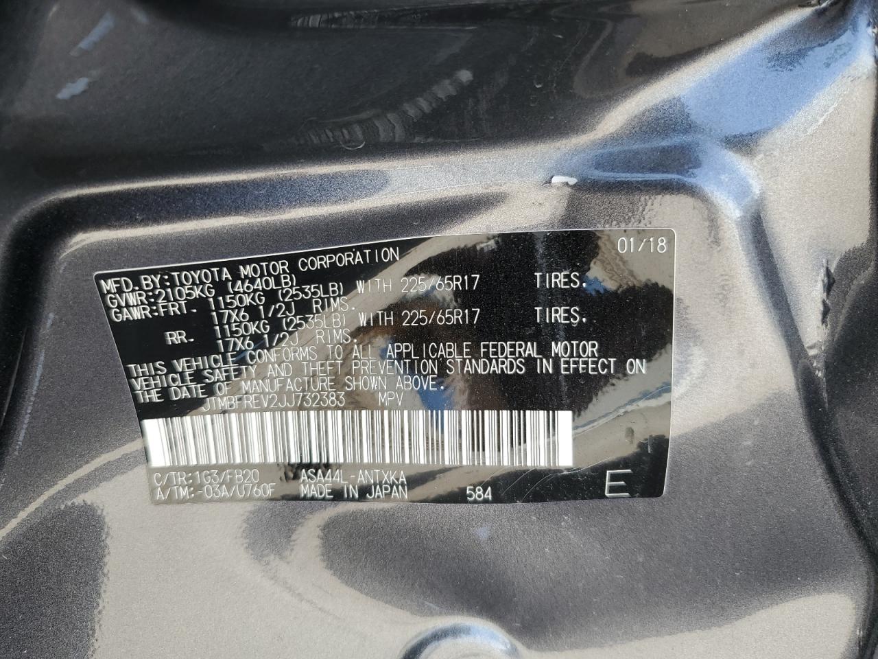 JTMBFREV2JJ732383 TOYOTA RAV4 2018