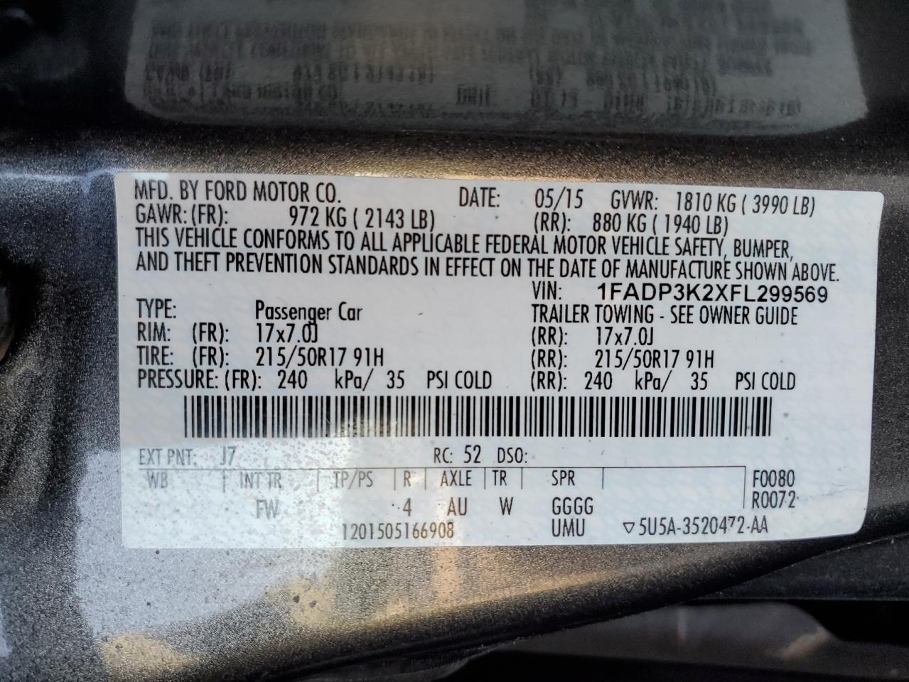 1FADP3K2XFL299569 2015 Ford Focus Se