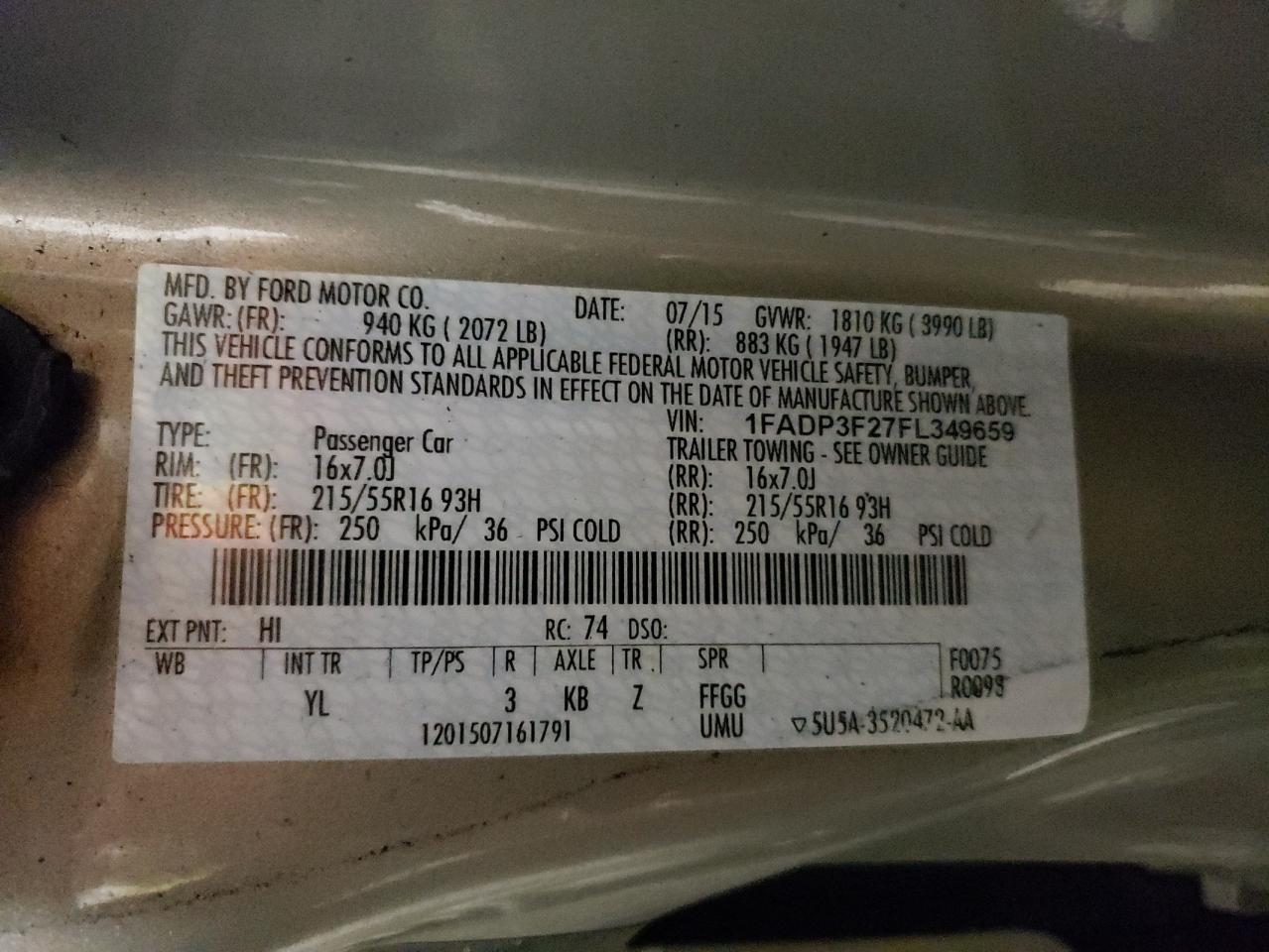 1FADP3F27FL349659 2015 Ford Focus Se