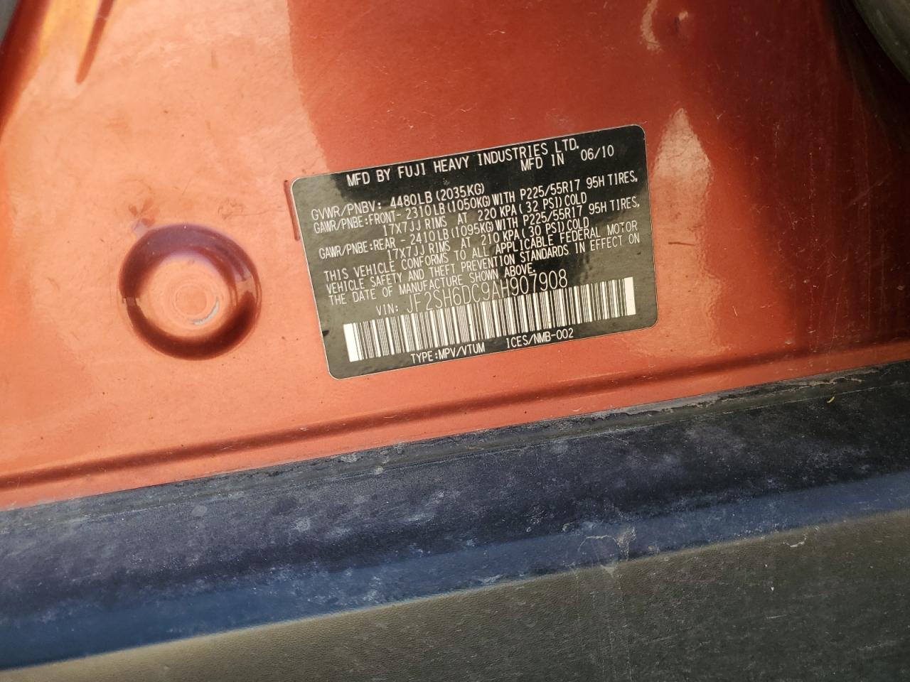 JF2SH6DC9AH907908 2010 Subaru Forester 2.5X Limited