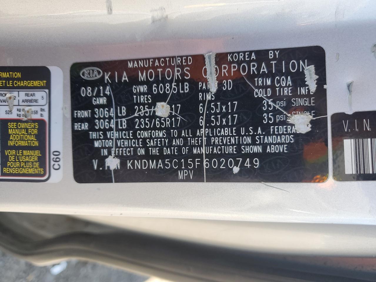 KNDMA5C15F6020749 2015 Kia Sedona L