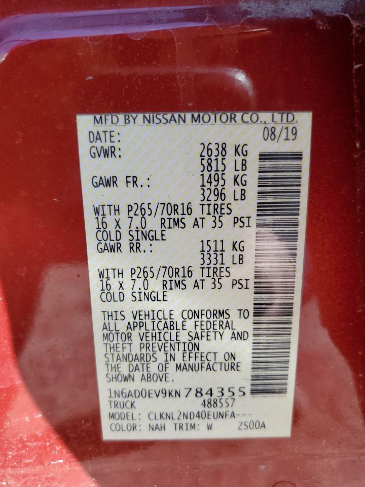 1N6AD0EV9KN784355 NISSAN FRONTIER 2019
