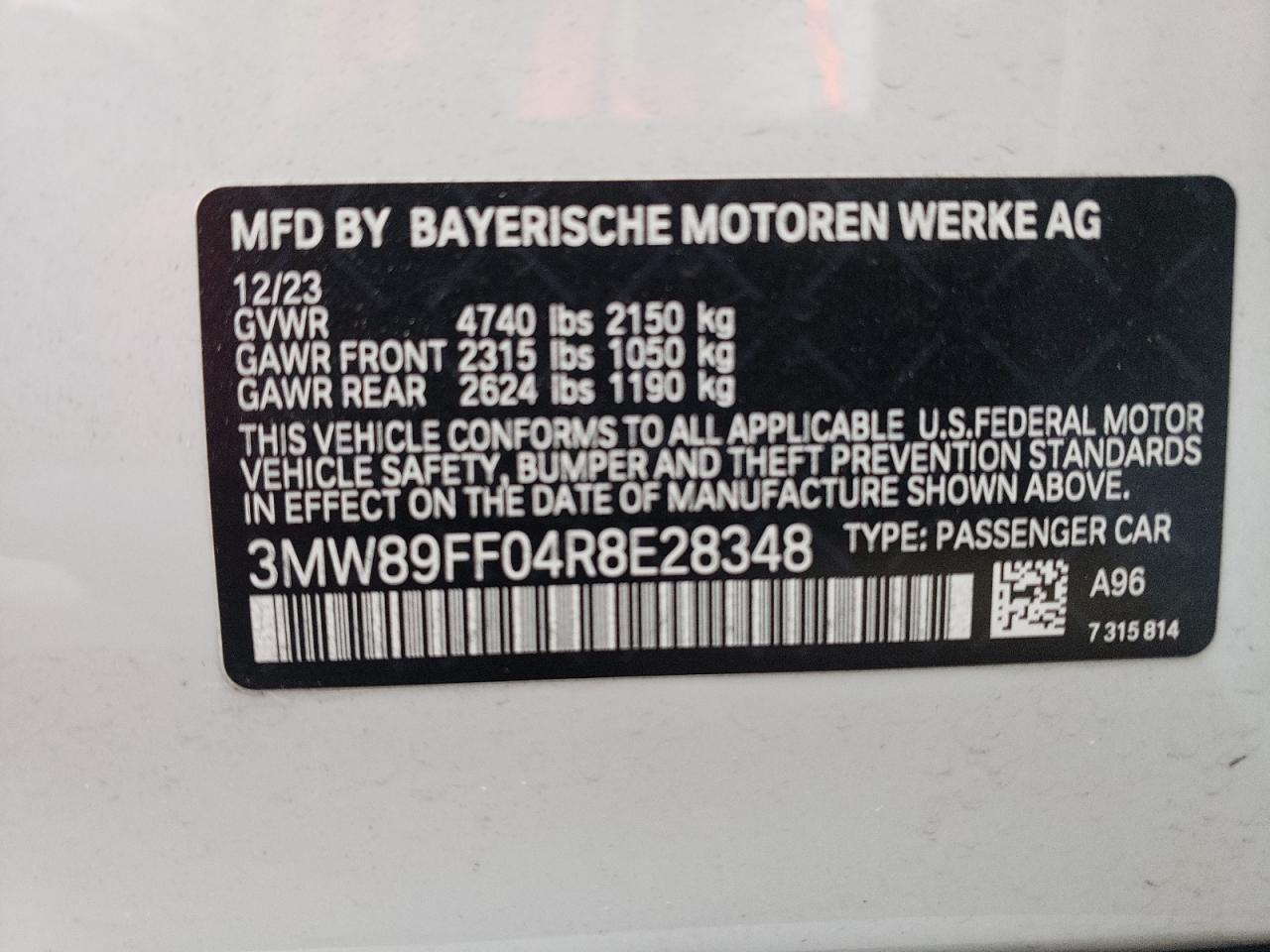 3MW89FF04R8E28348 2024 BMW 330Xi