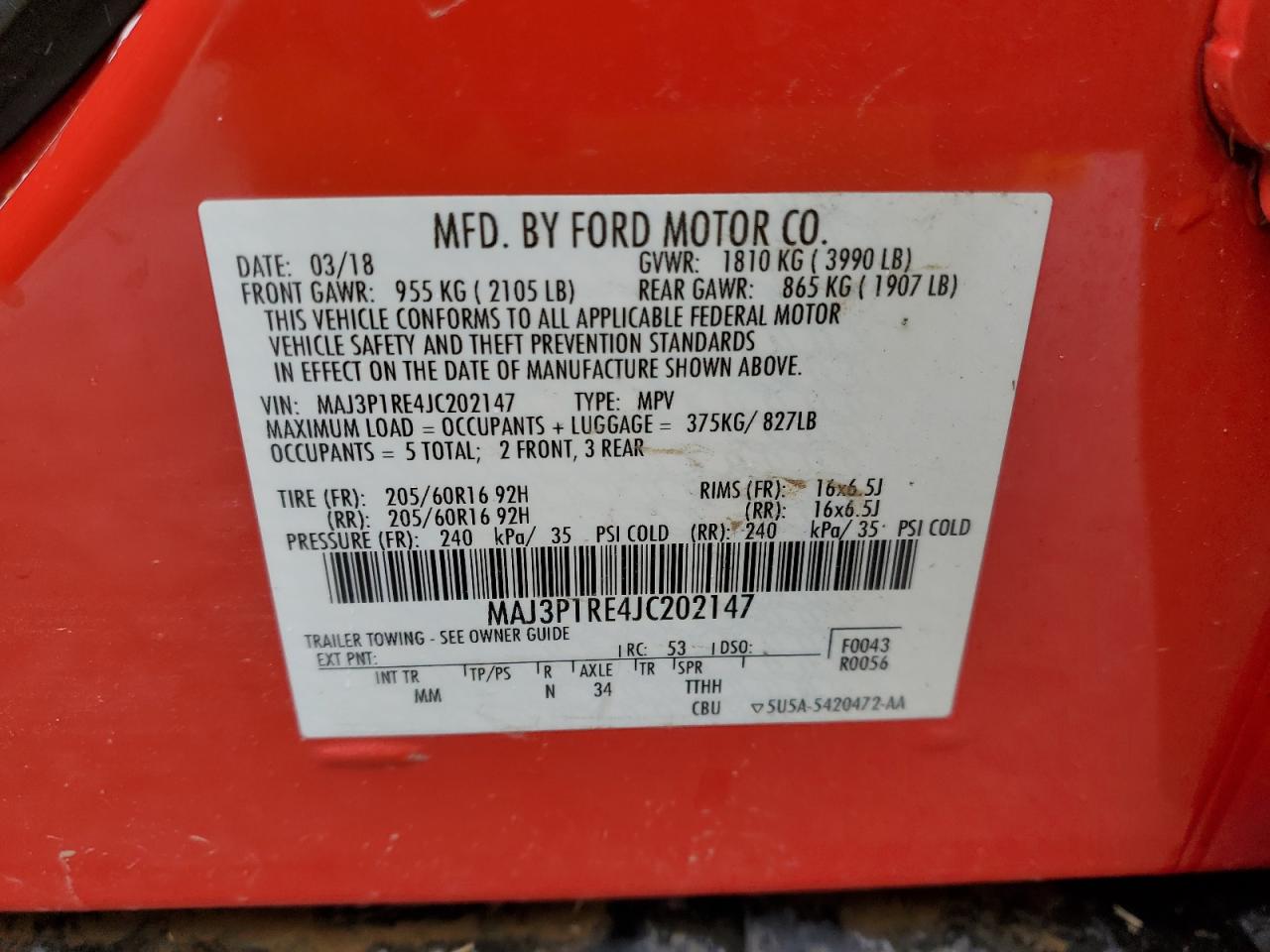 MAJ3P1RE4JC202147 2018 Ford Ecosport S