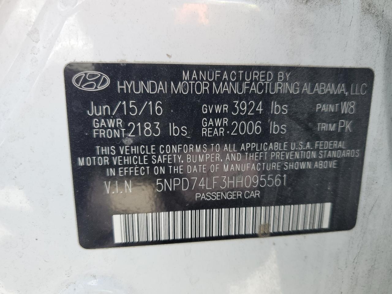 5NPD74LF3HH095561 2017 Hyundai Elantra Se