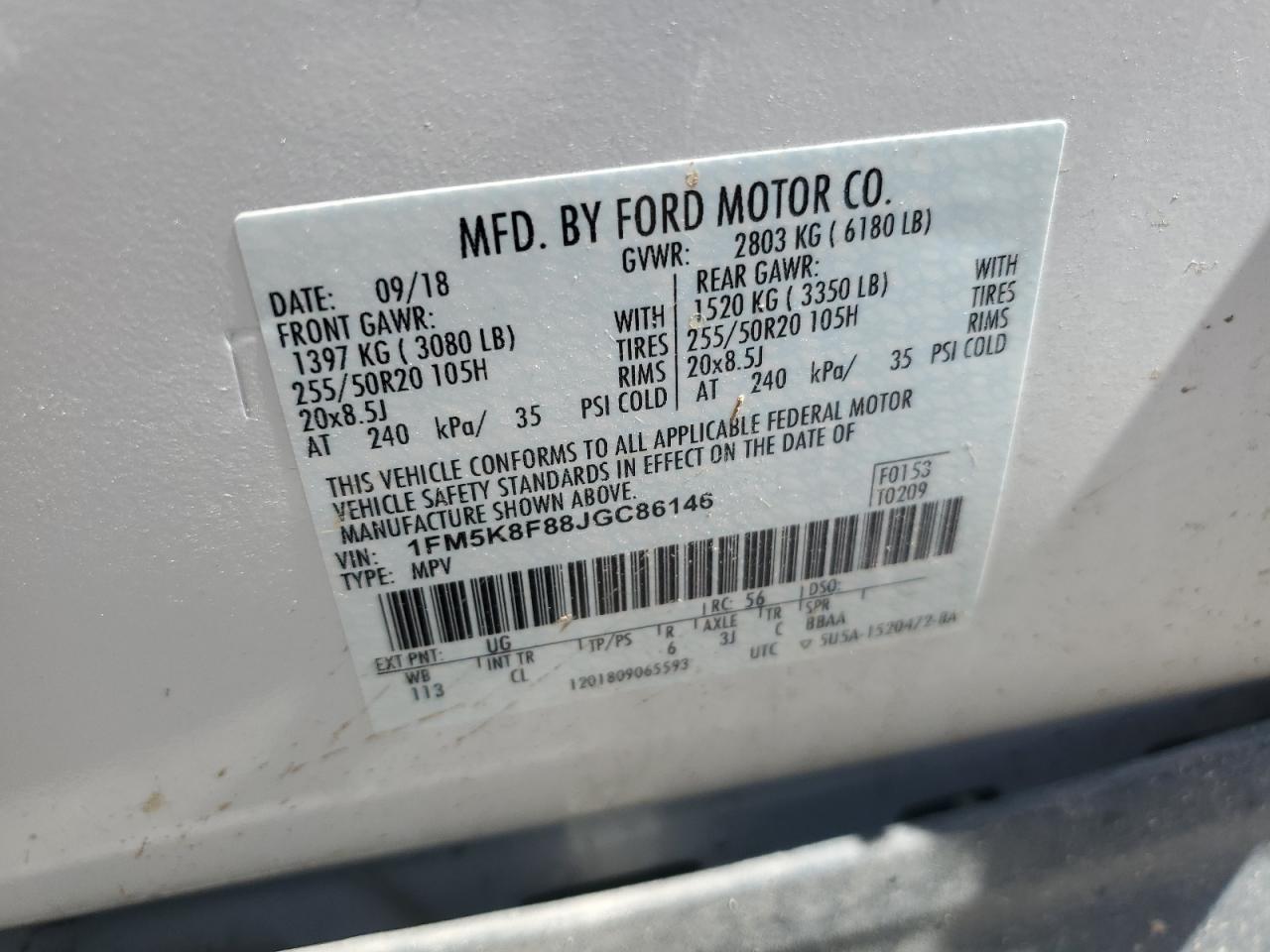 1FM5K8F88JGC86146 2018 Ford Explorer Limited 1FM5K8F88JGC86146 2018 Ford Explorer Limited