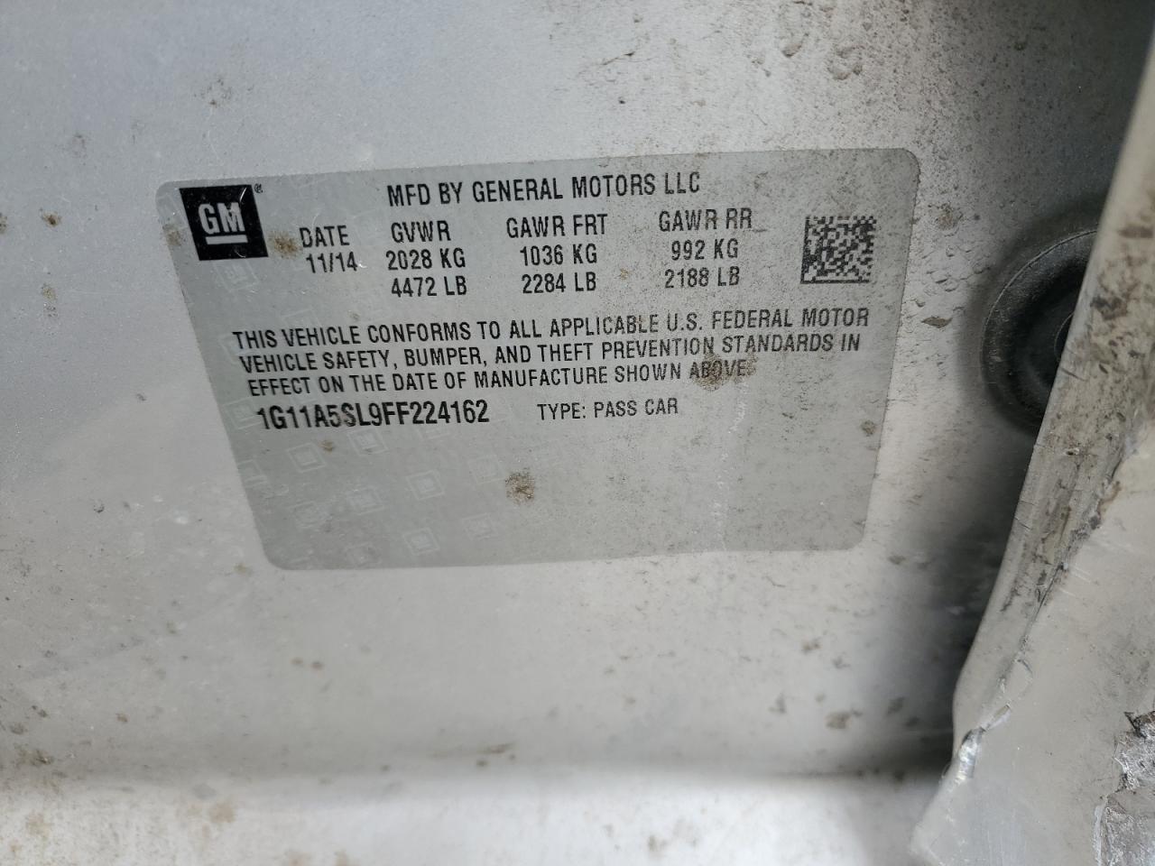 1G11A5SL9FF224162 2015 Chevrolet Malibu Ls