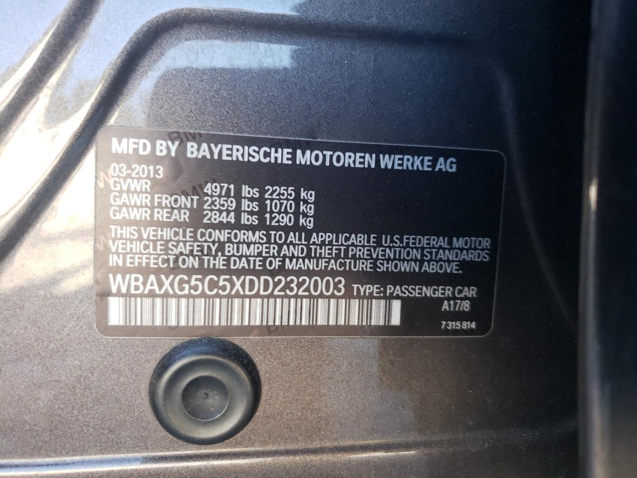 WBAXG5C5XDD232003 2013 BMW 528 I