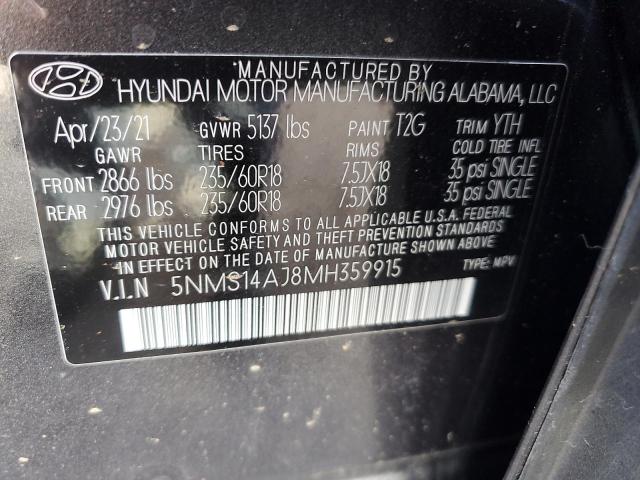 2021 Hyundai Santa Fe Se VIN: 5NMS14AJ8MH359915 Lot: 51494774