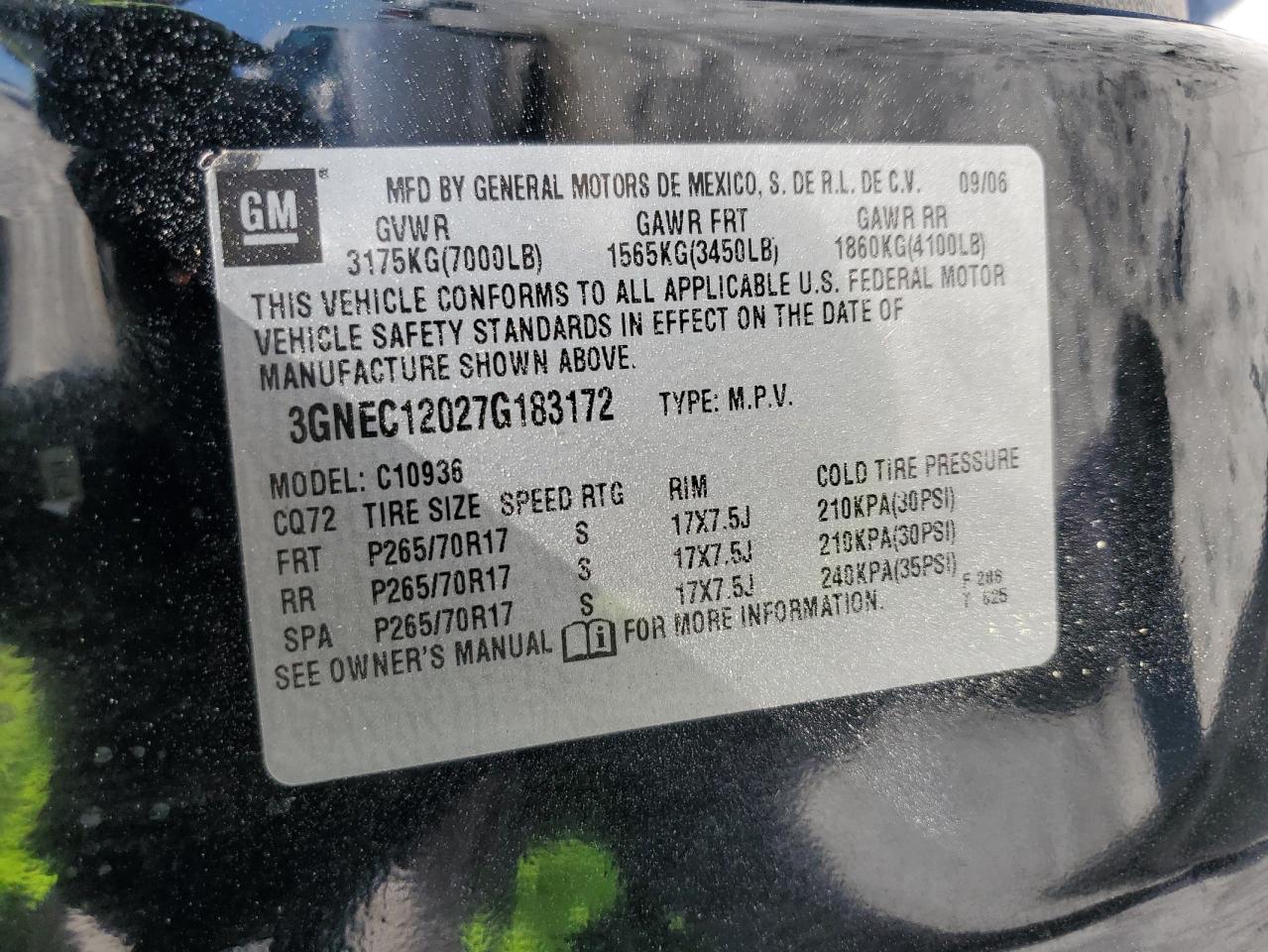 3GNEC12027G183172 2007 Chevrolet Avalanche C1500