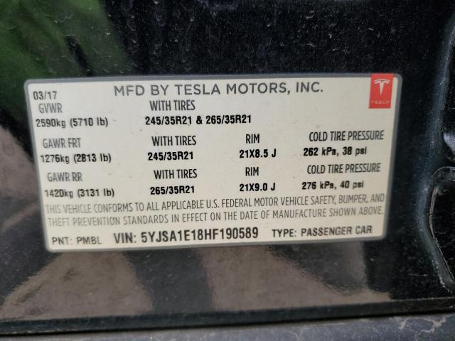 2017 Tesla Model S VIN: 5YJSA1E18HF190589 Lot: 52398244