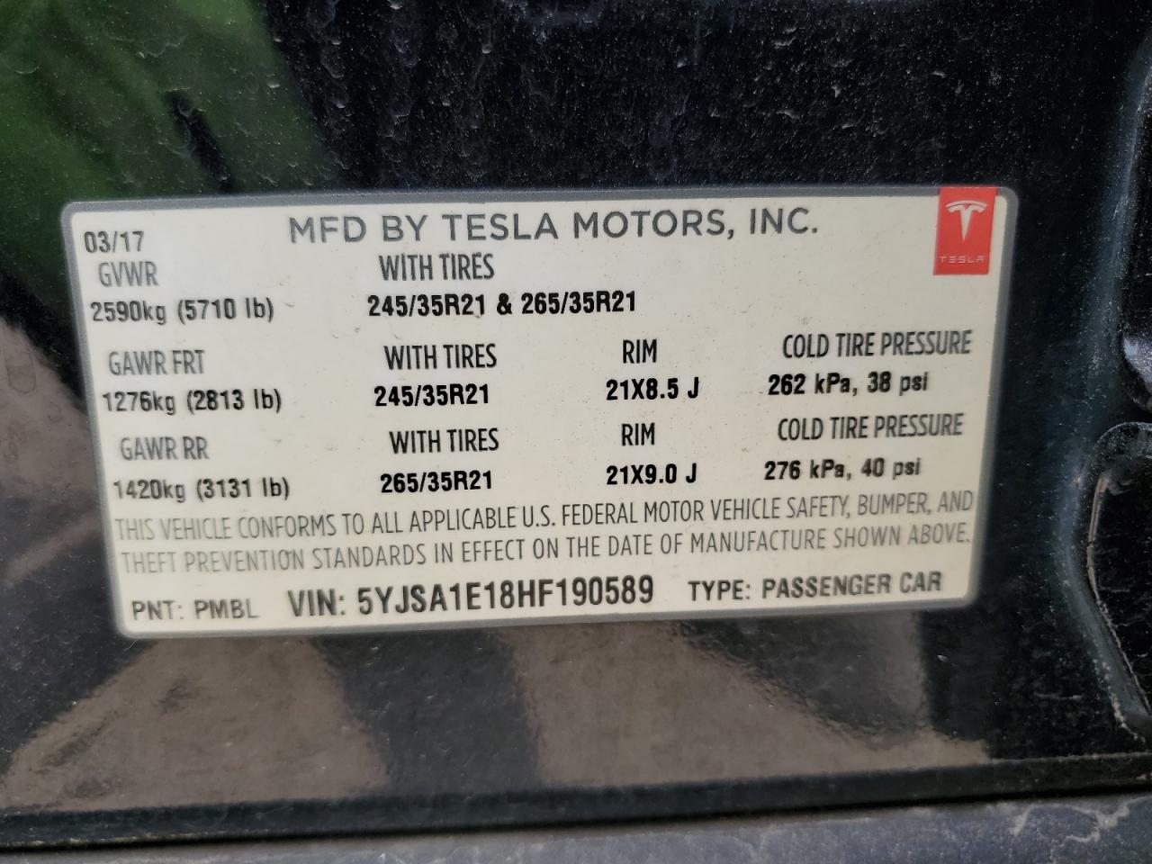 5YJSA1E18HF190589 2017 Tesla Model S