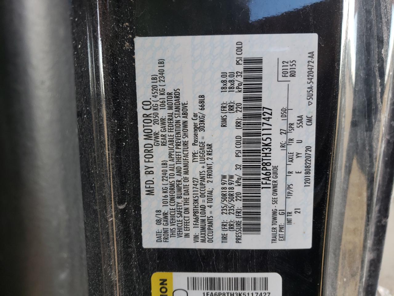 1FA6P8TH3K5117427 2019 Ford Mustang